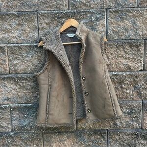 LL Bean Sherpa Faux Suede Fur Brown Fall Vest